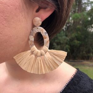 Raffia & Acrylic Tortoise Shell Earrings NWT